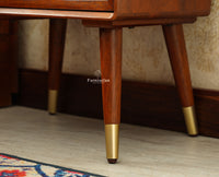 Boston Wooden Rattan Cane One Drawer Bedside Table Brown Finish