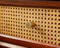 Boston Wooden Rattan Cane One Drawer Bedside Table Brown Finish