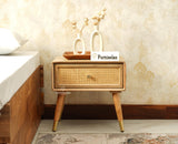 Boston Wooden Rattan Cane One Drawer Bedside Table