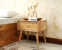 Boston Wooden Rattan Cane One Drawer Bedside Table Natural Finish