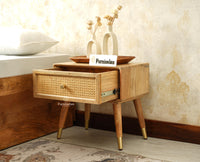 Boston Wooden Rattan Cane One Drawer Bedside Table Natural Finish