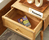 Boston Wooden Rattan Cane One Drawer Bedside Table Natural Finish