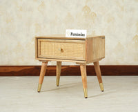 Boston Wooden Rattan Cane One Drawer Bedside Table Natural Finish