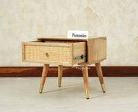 Boston Wooden Rattan Cane One Drawer Bedside Table Natural Finish