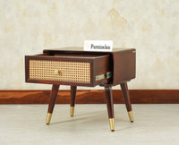 Boston Wooden Rattan Cane One Drawer Bedside Table Grey Finish