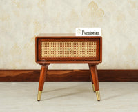 Boston Wooden Rattan Cane One Drawer Bedside Table Brown Finish