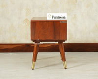 Boston Wooden Rattan Cane One Drawer Bedside Table Brown Finish
