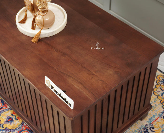 Deccan Slatted Trunk Box Storage Coffee Table - Coffee Table - Furniselan - Grey Finish