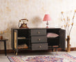 Boston Solid Wood Rattan Cane Two Door Sideboard with three Drawers - Sideboard - Furniselan Slate-Grey