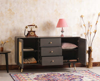 Boston Solid Wood Rattan Cane Two Door Sideboard with three Drawers - Sideboard - Furniselan Slate-Grey
