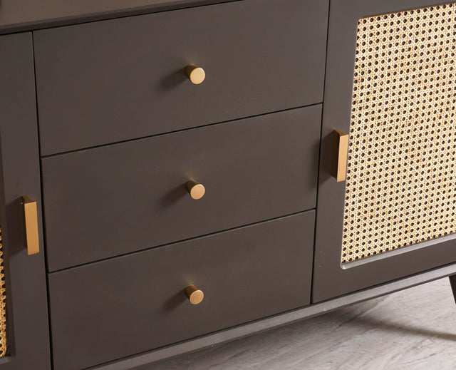 Boston Solid Wood Rattan Cane Two Door Sideboard with three Drawers - Sideboard - Furniselan Slate-Grey