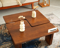 Pivot Flexi Wooden Coffee Table Multi Functions Use Coffee & Side Table Teak Finish