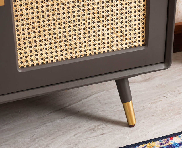 Boston Solid Wood Rattan Cane Two Door Sideboard with three Drawers - Sideboard - Furniselan Slate-Grey