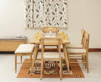 Boston Solid Wood Rattan Cane Dining Table Six Seater Set with Bench - Dining Set - Furniselan Natural-Finish