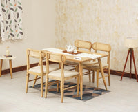 Boston Solid Wood Rattan Cane Dining Table Four Seater Set Furniselan Natural-Finish