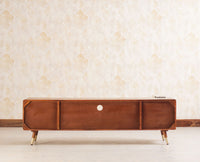 Boston Solid Wood Rattan Cane Tv Cabinet with Two Doors and Two Drawers - Tv Cabinet - Furniselan-Brown-Finish