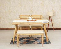 Boston Solid Wood Rattan Cane Dining Table Four Seater with Bench - Dining Set - Furniselan Natural-Finish