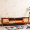 Boston Solid Wood Rattan Cane Tv Cabinet with Two Doors and Two Drawers - Tv Cabinet - Furniselan-Brown-Finish