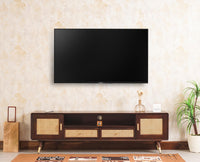 Boston Solid Wood Rattan Cane Tv Cabinet with Two Doors and Two Drawers Furniselan-Grey-Finish