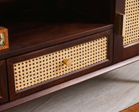 Boston Solid Wood Rattan Cane Tv Cabinet with Two Doors and Two Drawers Furniselan-Grey-Finish