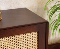 Boston Solid Wood Rattan Cane Tv Cabinet with Two Doors and Two Drawers Furniselan-Grey-Finish