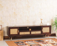 Boston Solid Wood Rattan Cane Tv Cabinet with Two Doors and Two Drawers Furniselan-Grey-Finish