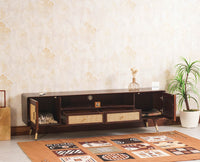 Boston Solid Wood Rattan Cane Tv Cabinet with Two Doors and Two Drawers Furniselan-Grey-Finish