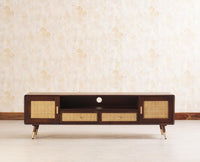 Boston Solid Wood Rattan Cane Tv Cabinet with Two Doors and Two Drawers Furniselan-Grey-Finish