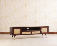 Boston Solid Wood Rattan Cane Tv Cabinet with Two Doors and Two Drawers Furniselan-Grey-Finish
