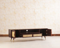 Boston Solid Wood Rattan Cane Tv Cabinet with Two Doors and Two Drawers Furniselan-Grey-Finish
