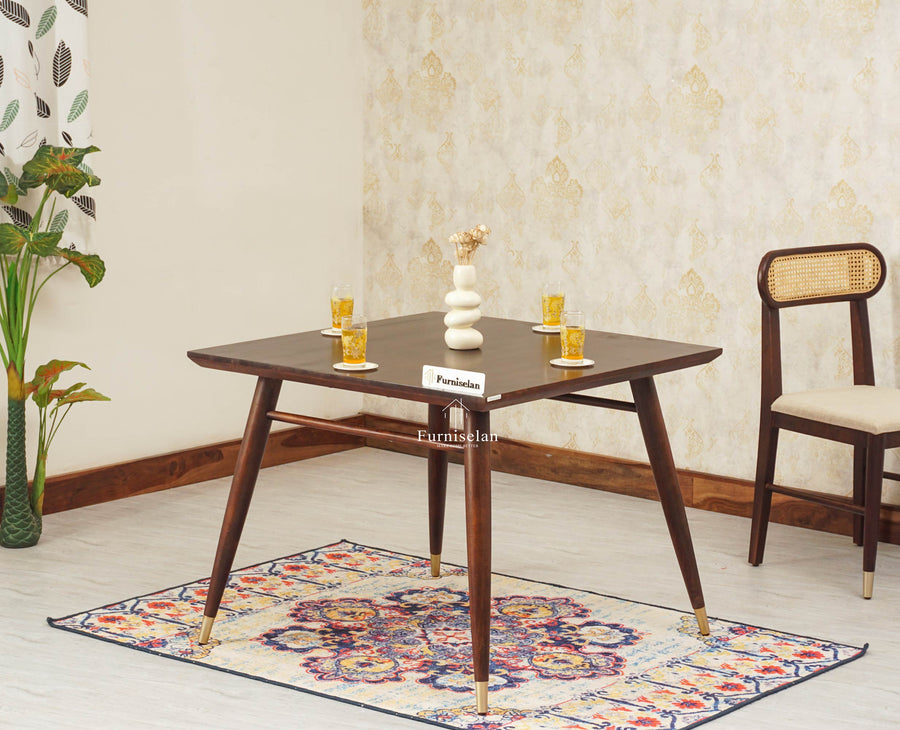 Boston Solid Wood Rattan Cane Dining Table Four Seater Set Square - Dining Set - Furniselan Grey-Finish