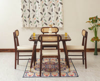 Boston Solid Wood Rattan Cane Dining Table Four Seater Set Square - Dining Set - Furniselan Grey-Finish