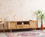 Boston Solid Wood Rattan Cane Tv Cabinet - Tv Cabinet - Furniselan Natural-Finish