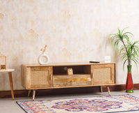 Boston Solid Wood Rattan Cane Tv Cabinet - Tv Cabinet - Furniselan Natural-Finish
