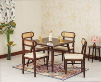 Boston Solid Wood Rattan Cane Dining Table Four Seater Set Square - Dining Set - Furniselan Grey-Finish