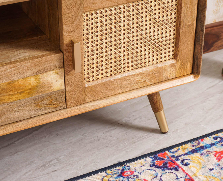 Boston Solid Wood Rattan Cane Tv Cabinet - Tv Cabinet - Furniselan Natural-Finish