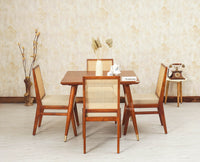 Boston Solid Wood Rattan Cane Dining Table Set Four Seater Square Furniselan Brown-Finish