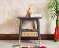 Boston solid wood rattan side table with one drawer Furniselan Slate-Grey