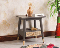 Boston solid wood rattan side table with one drawer Furniselan Slate-Grey
