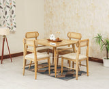 Boston Solid Wood Rattan Cane Dining Table Four Seater Set Square