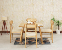 Boston Solid Wood Rattan Cane Dining Table Four Seater Set Square Furniselan Natural-Finish