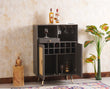 Boston Solid Wood Rattan Cane Bar Cabinet with Glass Holder Storage Furniselan Slate-Grey