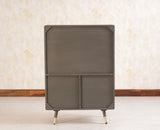 Boston Solid Wood Rattan Cane Bar Cabinet with Glass Holder Storage Furniselan Slate-Grey