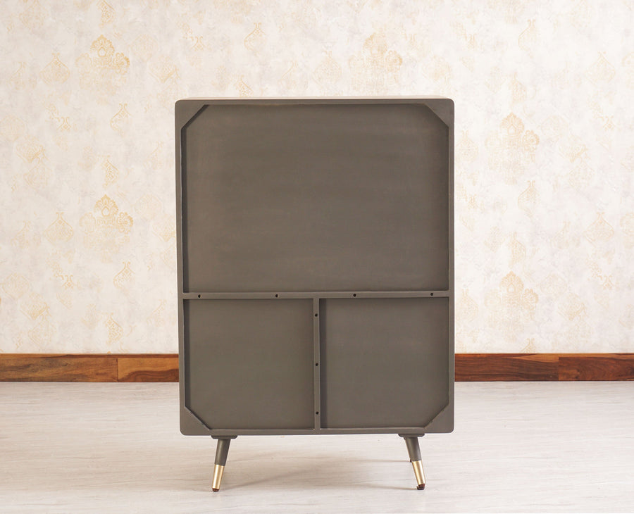 Boston Solid Wood Rattan Cane Bar Cabinet with Glass Holder Storage Furniselan Slate-Grey