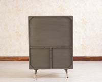 Boston Solid Wood Rattan Cane Bar Cabinet with Glass Holder Storage Furniselan Slate-Grey