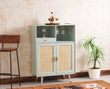 Boston Solid Wood Rattan Cane Bar Cabinet with Glass Holder Storage Furniselan Silt-Green