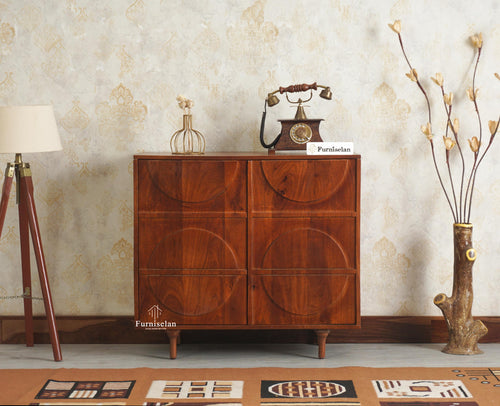 Horniman Circle Solid Wood Two Door Sideboard Cabinet Furniselan Brown Finish