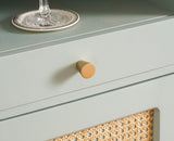 Boston Solid Wood Rattan Cane Bar Cabinet with Glass Holder Storage Furniselan Silt-Green