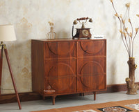 Horniman Circle Solid Wood Two Door Sideboard Cabinet Furniselan Brown Finish