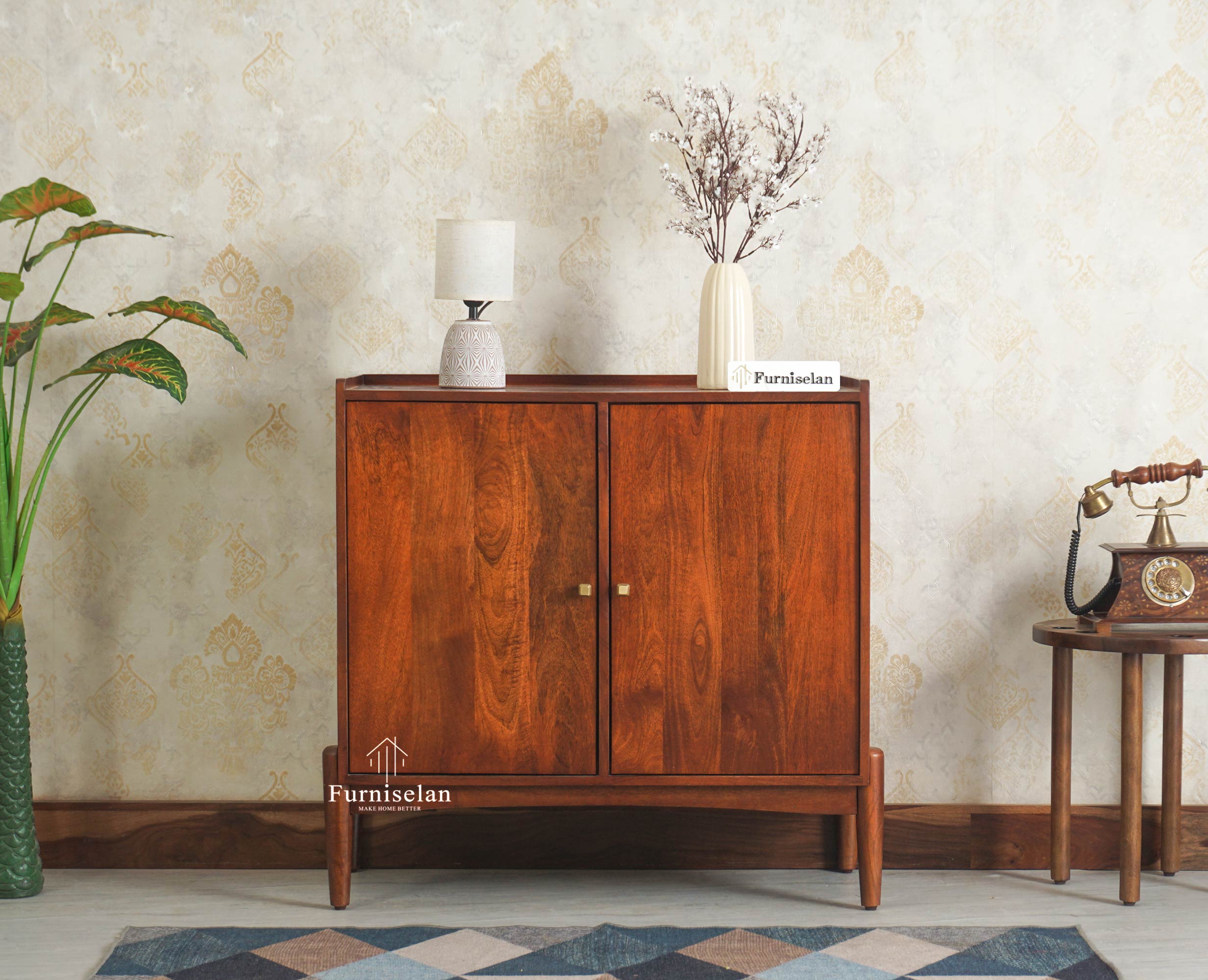 Wellington Solid Wood Sideboard Cabinet Two Door Furniselan Brown Finish